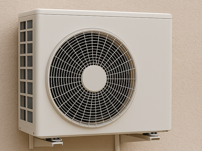 Pompe à chaleur installée sur façade extérieure pour chauffage et climatisation efficaces