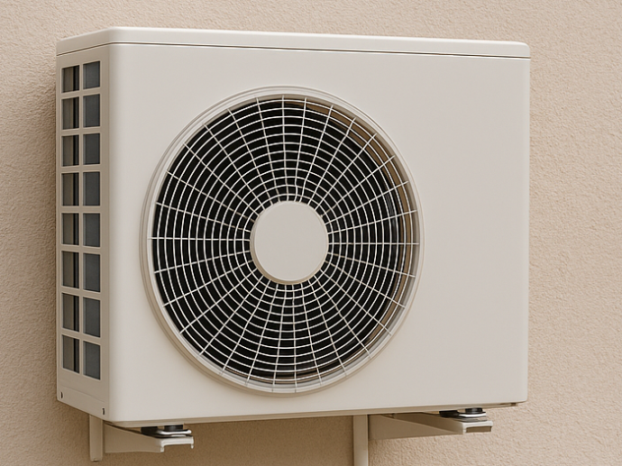 Pompe à chaleur installée sur façade extérieure pour chauffage et climatisation efficaces